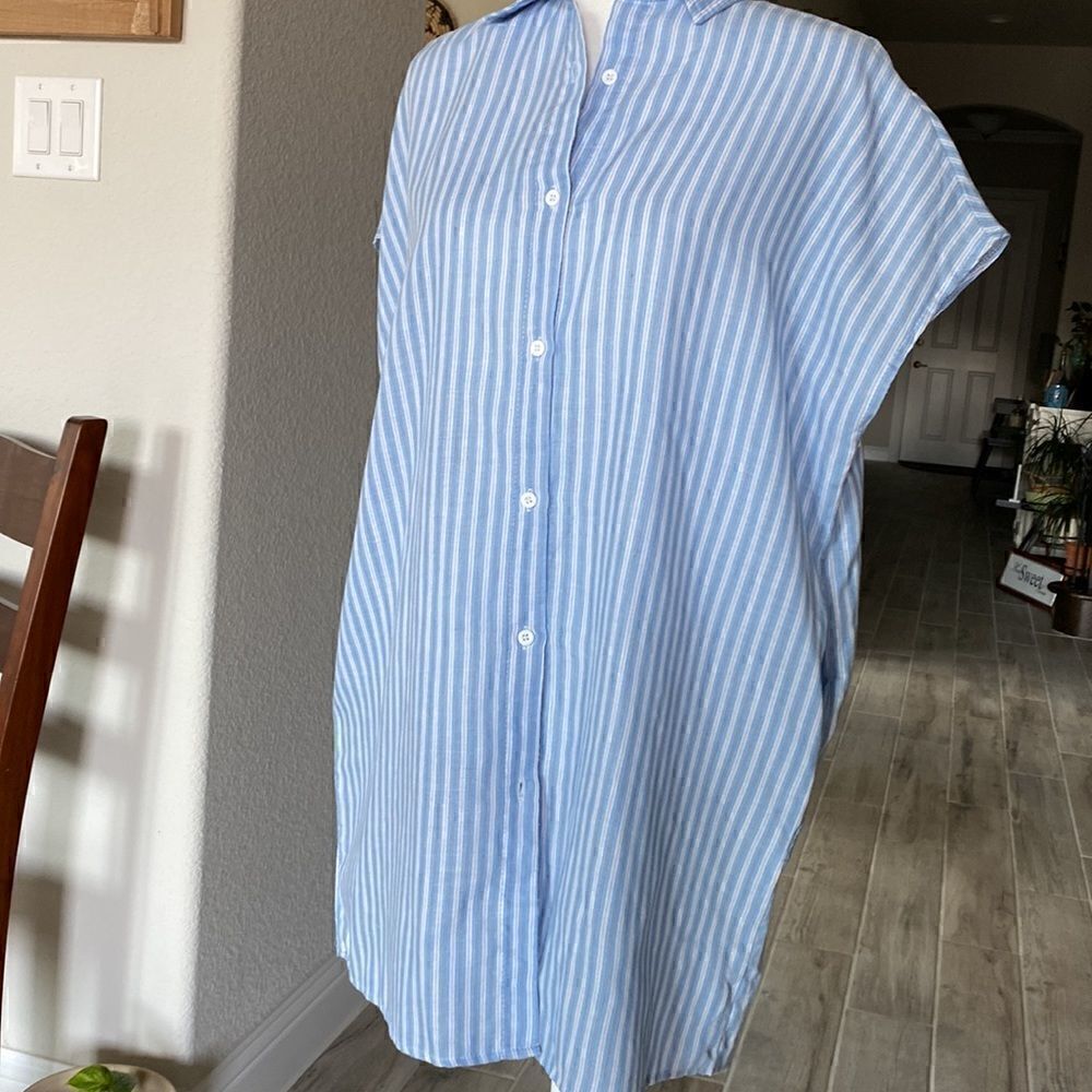 EINA Striped Blue White Button Down Short Sleeves Shirt Dress Small Mini - Picture 12 of 13